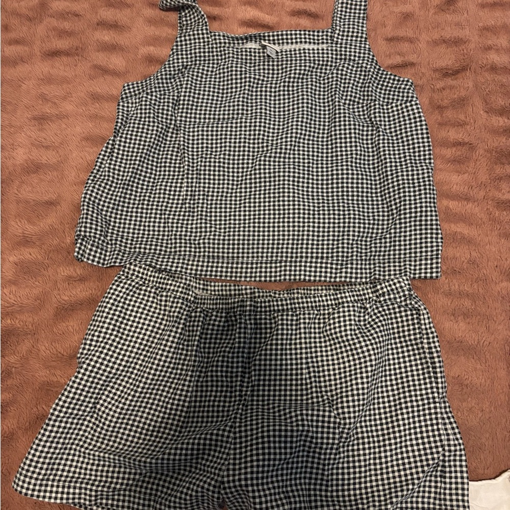Black and White Gingham Shorts Set